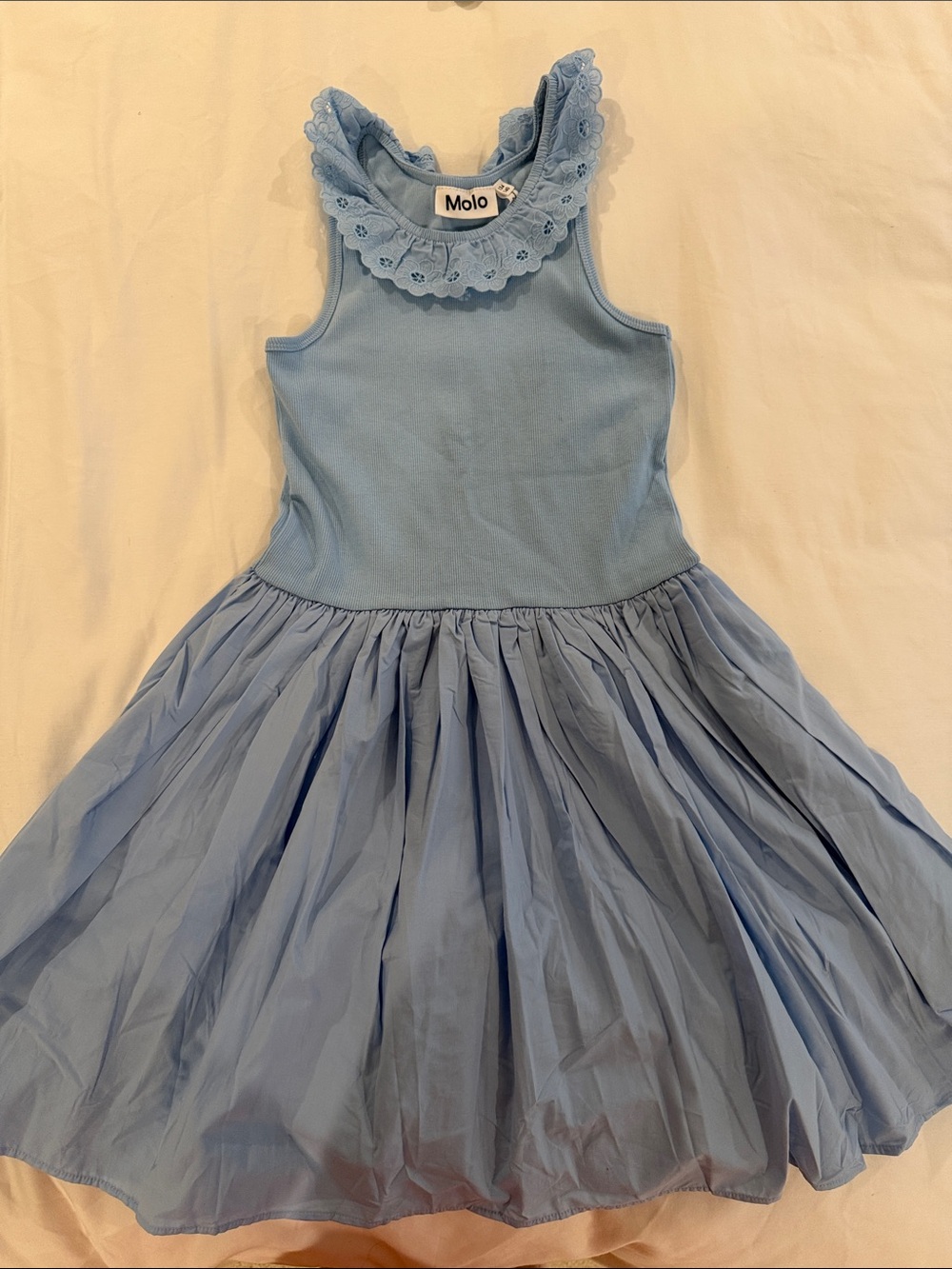Molo Light Blue Eyelet Collar Twirl Dress